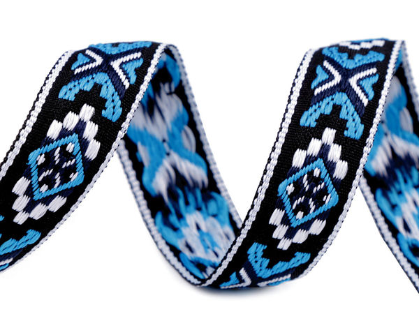 Panglică decorativă jacquard cu model geometric nativ american - Bordură cu motive folk și tribale de 20 mm pentru haine și accesorii