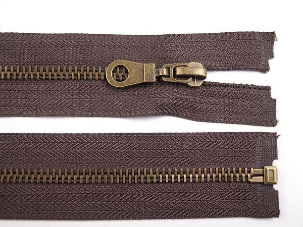 Fermoar metalic premium nr. 5 cu dinți din alamă antică (60 cm), pentru jachete și textile groase