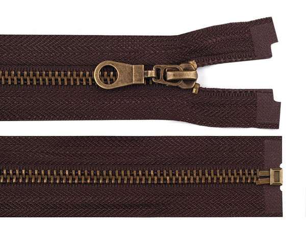 Fermoar metalic nr. 5 din alamă antichizată (65 cm) - Fermoar premium de înaltă rezistență pentru jachete din piele, paltoane și genți
