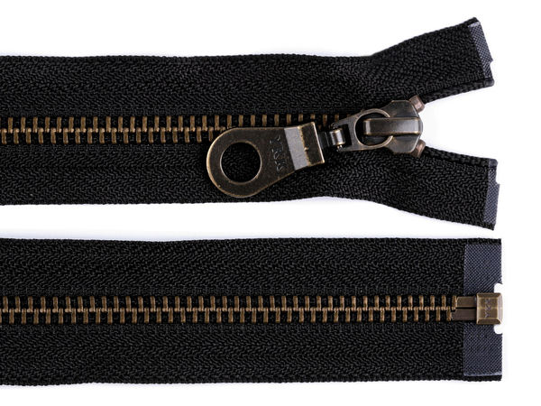 Fermoar metalic YKK nr. 5 detașabil, alamă antică, 65 cm - Fermoar premium pentru jachete și paltoane (Negru)