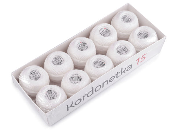 Ață premium din bumbac cordonet pentru croșetat și dantelă, albă - Kordonetka 20g