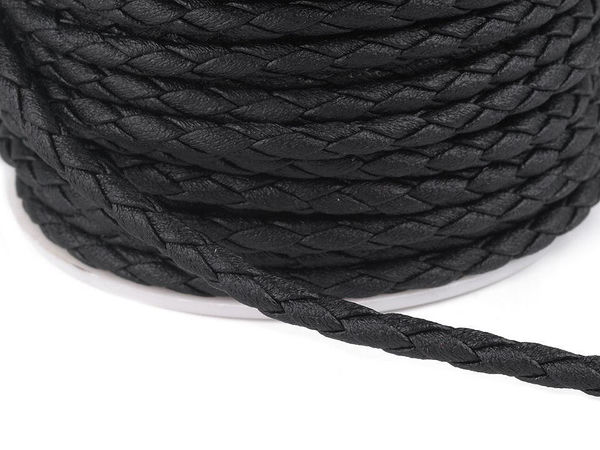 Șnur împletit din piele ecologică pentru bijuterii - 3mm, Negru (Rolă 15m)
