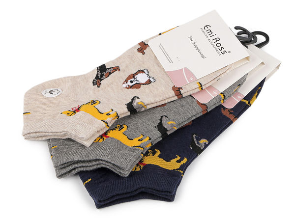 Șosete scurte unisex din bumbac cu motiv cățeluș Emi Ross - Șosete premium respirabile, tip gleznieră (culori asortate)
