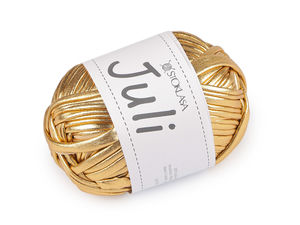 Fir metalizat tip panglică Juli (100g) – Fir elastic premium pentru croșetat genți, rucsacuri, coșuri și bijuterii handmade
