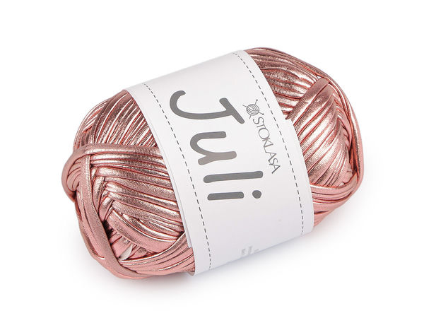 Fir metalizat tip panglică Juli (100g) – Fir elastic premium pentru croșetat genți, rucsacuri, coșuri și bijuterii handmade