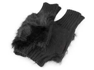 Mănuși tricotate fără degete pentru damă, din amestec cu lână și bordură elegantă din blană ecologică