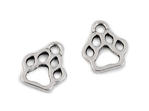 Pandantiv metalic platinat în formă de lăbuță (11x13 mm) - Decorațiune elegantă cu motiv animalier pentru zgărzi, genți și îmbrăcăminte