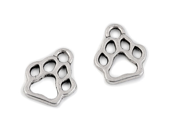 Pandantiv metalic platinat în formă de lăbuță (11x13 mm) - Decorațiune elegantă cu motiv animalier pentru zgărzi, genți și îmbrăcăminte
