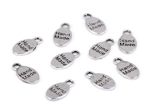 Pandantiv metalic premium cu două fețe „Hand Made” (8x15 mm) - Platină cu patină