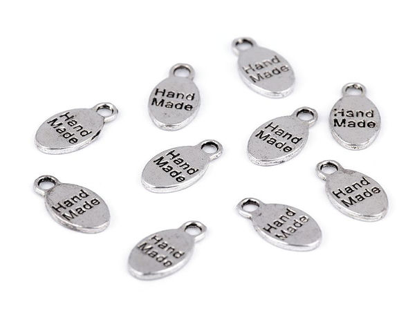 Pandantiv metalic premium cu două fețe „Hand Made” (8x15 mm) - Platină cu patină
