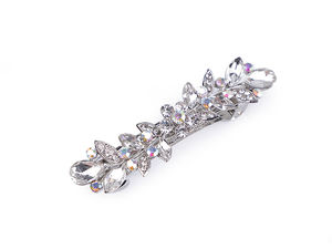 Clemă de păr franțuzească premium cu motive florale și pietre din sticlă Crystal AB - Accesoriu de păr integral din metal