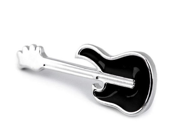Insignă metalică minimalistă de rever și mini-broșă - Chitară și avion