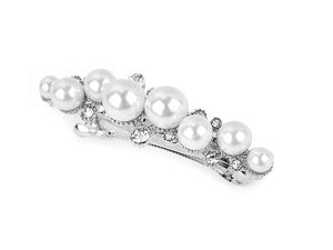 Agrafă și clemă de păr premium cu perle franțuzești, Platină perlată - Accesoriu elegant pentru coafuri festive
