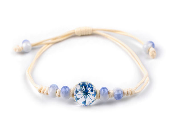 Set de brățări Shamballa lucrate manual, cu flori naturale uscate și mărgele din sticlă - Șnur macrame reglabil, pachet de 12 bucăți multicolor