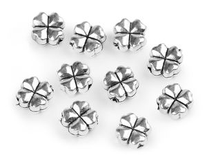 Charm metalic premium argintiu trifoi cu patru foi 8x8 mm - Talisman cu două fețe pentru bijuterii și accesorii vestimentare