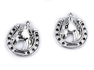 Pandantiv talisman metalic premium cal în potcoavă (18x21mm) - Finisaj platinat patinat