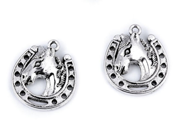 Pandantiv talisman metalic premium cal în potcoavă (18x21mm) - Finisaj platinat patinat