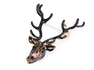 Broșă elegantă unisex cu cap de cerb și coarne mari - Pin de rever premium pentru Crăciun și bijuterii festive