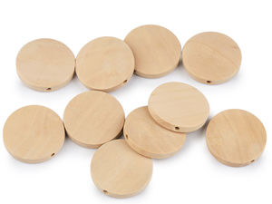 Mărgele premium din lemn natural nefinisat - Componente plate și rotunde tip clătită pentru hobby și craft, 25 mm