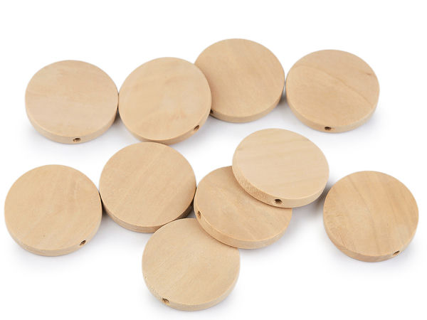 Mărgele premium din lemn natural nefinisat - Componente plate și rotunde tip clătită pentru hobby și craft, 25 mm