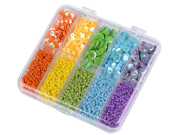 Set organizator de lux cu mărgele de nisip și paiete - Sortiment cu 10 compartimente pentru decorarea costumelor, broderie și scrapbooking