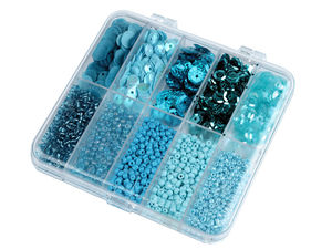 Set organizator de lux cu mărgele de nisip și paiete - Sortiment cu 10 compartimente pentru decorarea costumelor, broderie și scrapbooking