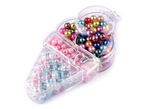 Set de mărgele pentru confecționarea de bijuterii - Mix de perle strălucitoare în cutie de depozitare în formă de înghețată (6 mm și 8 mm)