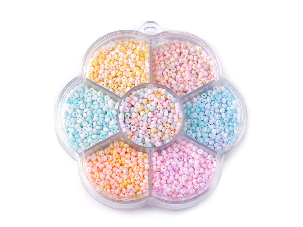 Set de mărgele de nisip mate în culori pastelate, în cutie organizatoare floare (50g) - Mărgele rocaille de 2,3 mm pentru bijuterii handmade și lucru manual