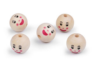 Mărgele din lemn naturale cu fețe zâmbitoare (22 mm) – Mărgele rotunde premium nelăcuite pentru lucru manual, păpuși, îngerași și bijuterii handmade