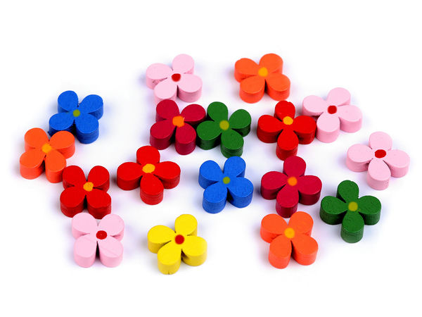 Mărgele din lemn în formă de floare, 15 mm - Mărgele florale asortate pentru activități creative copii și bijuterii DIY