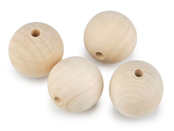 Mărgele mari din lemn netratat (Ø40 mm) cu orificiu mare - Mărgele din lemn natural pentru macrame, lucru manual și decorațiuni DIY
