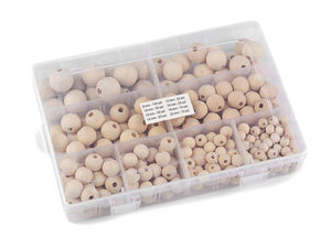 Set premium de mărgele din lemn natural în cutie organizatoare - 288 de piese, dimensiuni asortate (8mm - 20mm) pentru macrame, prinzătoare de vise și confecționarea de bijuterii