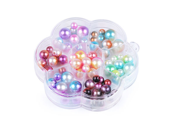 Set mărgele pentru creație bijuterii DIY - Mărgele asortate din plastic cu aspect perlat în cutie organizatoare în formă de floare