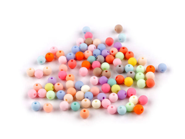 Mărgele premium din plastic gumat mat (6 mm) - Mix multicolor, pachet 20g (aprox. 180 buc.)