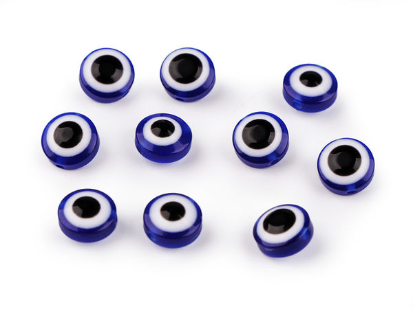 Mărgele rotunde din plastic cu două fețe Ochiul lui Allah, componente amuletă Nazar de 12 mm pentru confecționarea de bijuterii și lucru manual