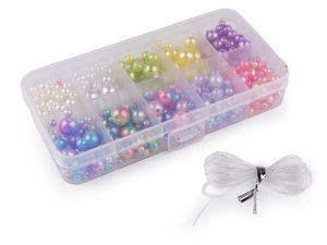 Set premium de creație bijuterii cu mărgele tip perlă, DIY - Sortiment multicolor în cutie organizatoare cu fir elastic pentru brățări și coliere