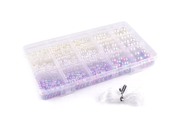 Set premium DIY pentru confecționarea bijuteriilor – Mărgele perlate și cerate asortate în cutie organizatoare cu fir elastic (Dimensiuni multiple, 4mm-10mm)