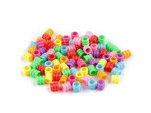 Mărgele decorative cilindrice cu striații premium - Mix de culori asortate, 7x7mm, cu orificiu larg pentru șireturi și lucru manual (10g)