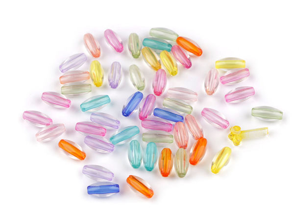 Mărgele ovale din plastic transparent cu miez multicolor (6x12mm) - Pachet de 20g
