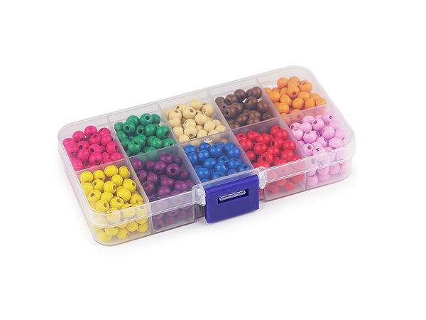 Set premium de mărgele din lemn pentru creație și lucru manual, în cutie organizatoare (600 piese, 10 culori) - Mărgele ușoare asortate pentru confecționarea de bijuterii, macrame și artizanat