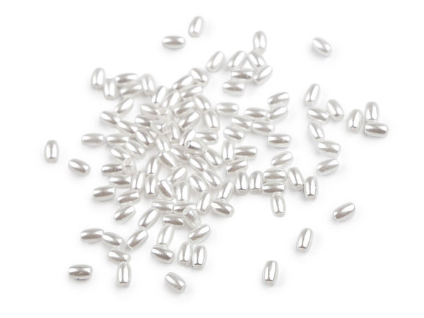 Mărgele premium tip perle cerate orez, din plastic alb (2,5x4 mm) - Componente ușoare pentru bijuterii și creații handmade