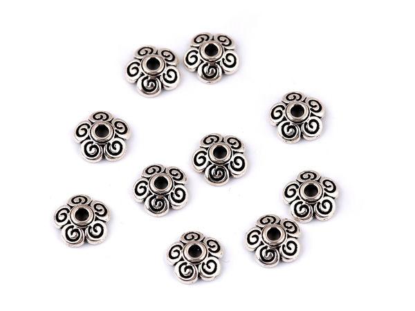 Capace metalice premium pentru mărgele, 8mm, model floare - Capace decorative florale pentru crearea de bijuterii, proiecte DIY și îngerași decorativi