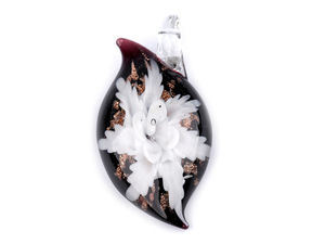 Pandantiv din sticlă lucrat manual - Medalion floral 27x51 mm pentru coliere și creație de bijuterii