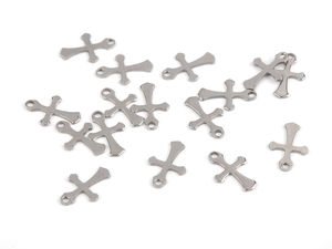 Pandantiv metalic tip talisman în formă de cruce, culoare platină, pentru bijuterii, îmbrăcăminte și accesorii (9x13 mm)