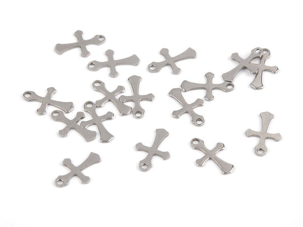 Pandantiv metalic tip talisman în formă de cruce, culoare platină, pentru bijuterii, îmbrăcăminte și accesorii (9x13 mm)