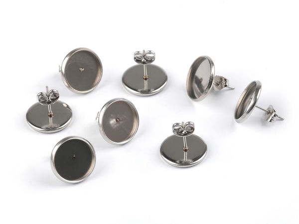 Baze premium din oțel inoxidabil pentru cercei cu șurub, cu platou rotund de 12 mm - Platinat
