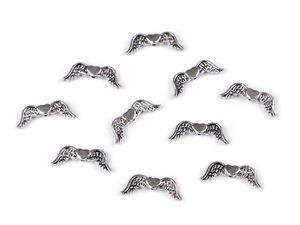 Mărgele distanțiere metalice în formă de aripi de înger cu inimă, de culoare platină - Pandantive cu două fețe, 7x20mm, pentru confecționarea de bijuterii, lucru manual și galanterie