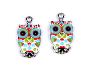 Talisman pandantiv metalic și cheiță de fermoar cu email, bufniță - 13x23 mm