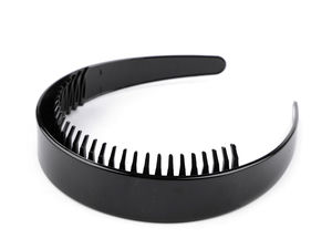 Cordeluță clasică neagră lată din plastic cu pieptene – Bentiță de păr cu finisaj neted pentru personalizare DIY și uz zilnic
