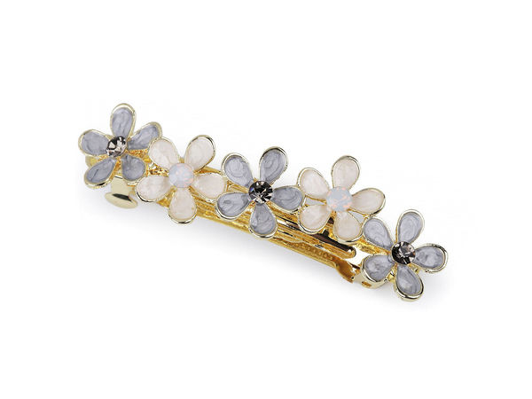 Agrafă de păr franțuzească elegantă cu fluture din cristal și flori emailate